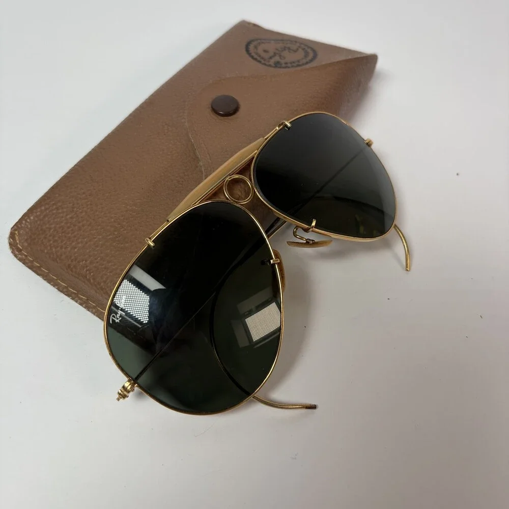 Ray-Ban Bausch & Lomb Outdoorsman Shooter Aviator Sunglasses Gold G-15 w/ Case